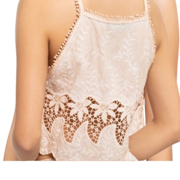 POL - Peach Crochet Embroidered Linen Crop Top Size MED (NWT) - Picture 3 of 5
